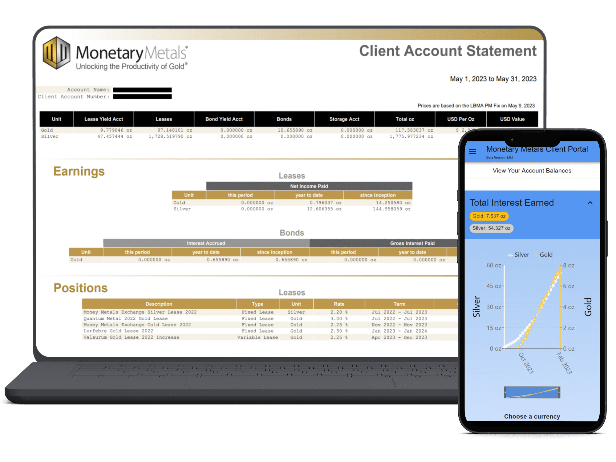 Monetary Metals Account Statement and Online Client Portal